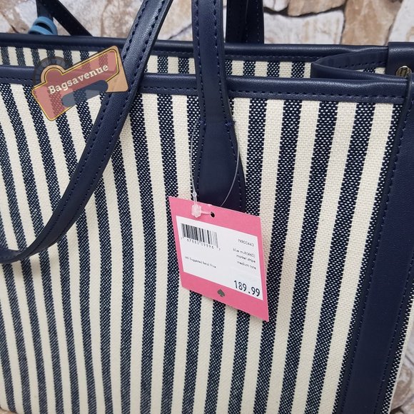 ✨✨ Medium Tote Market Stripe Canvas Zip Tote Blue Handbag PXR00443 Kate Spade - Picture 11 of 12